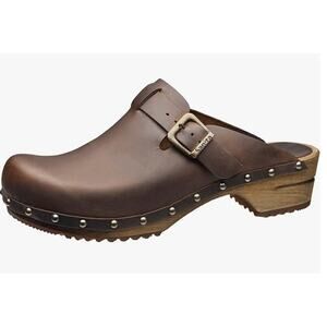 Sanita Women's Clogs Brown Leather Upper Wood Sole Size 37 EU 6.5 US NWOT